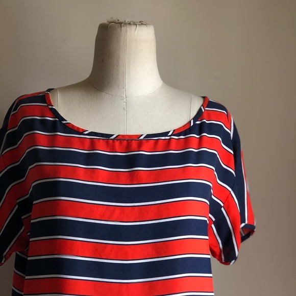JCREW COLORFUL Red and Navy Stripe Top! SZ 6 - Picture 2 of 5